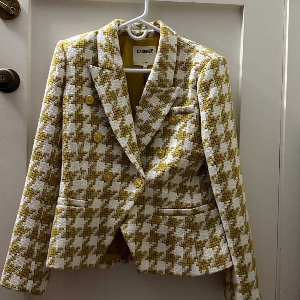 Brand new L'AGENCE Houndstooth Blazer - yellow and White